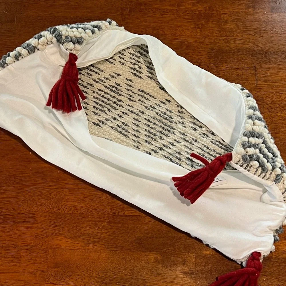 Magnolia Home Joanna Gaines Woven Pillow Cover Red Tassels Geometric‎ Boho